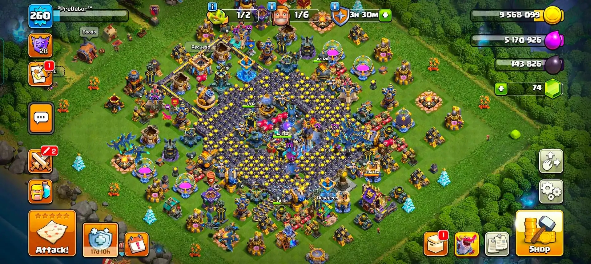 [WOW DEAL] TH18 ALMOST MAX | 5 HERO MAX | 6 EPIC MAX | NC 500 | BH 100% MAX | MAX DFC+WALL | DARGON STATUE | 4288 WS | XP-260 | FULL ACCESS - Global