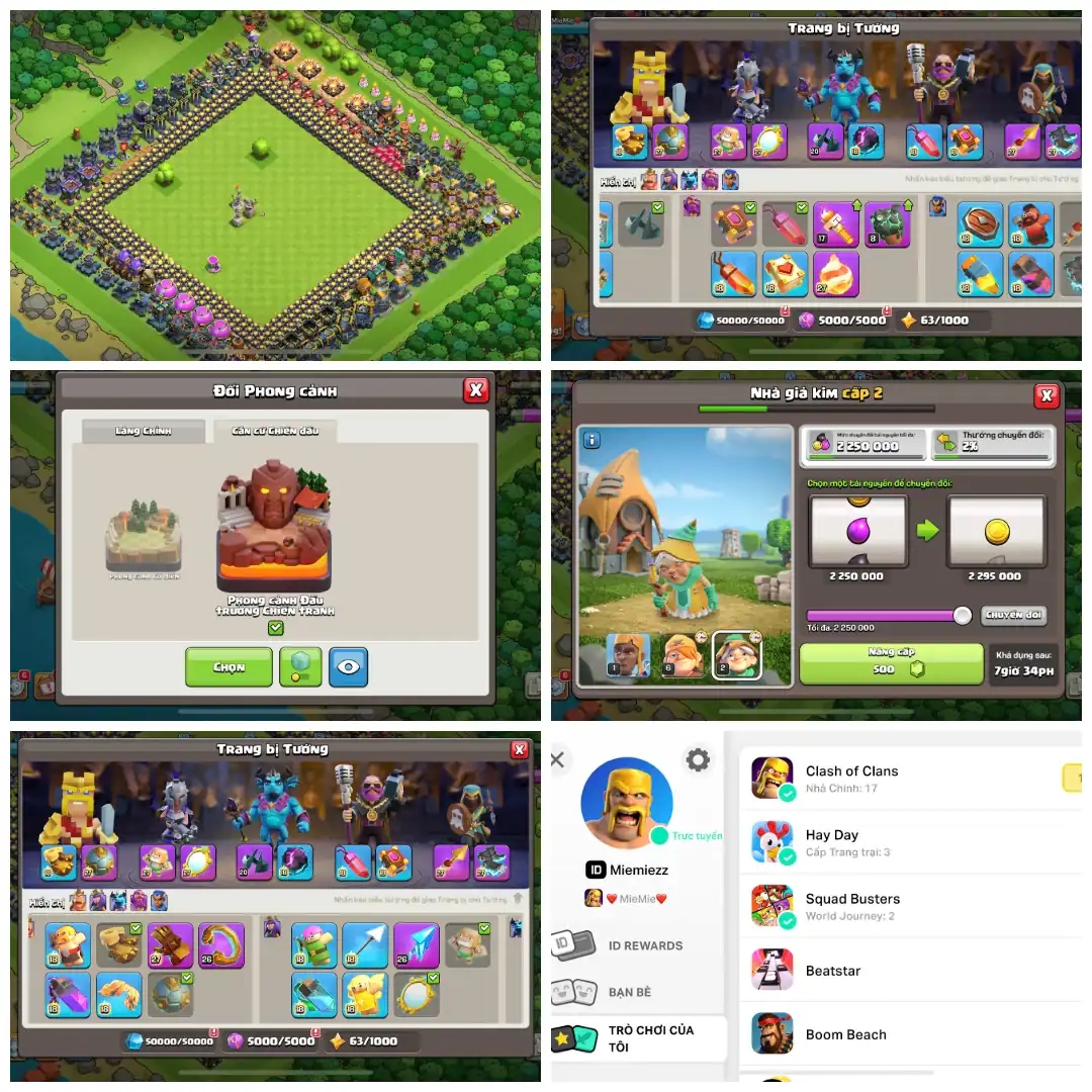 Best Deal ➤Th17 Max ➤ 100-100-90-75-50 ➤Army Max ➤10 Epic Equipment Max ➤Egypt Scenery ➤War Arena Scenery ➤Full Access - Global