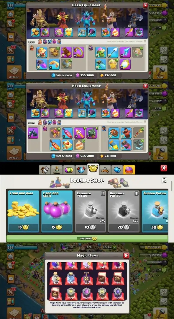[Hot Offer] [Th 18 Near Max] [4 heros Max] [2 league skins] [Medals+magic items] [Max builder base] [3 epic max] other also good lvl [Nc Yes] - Global