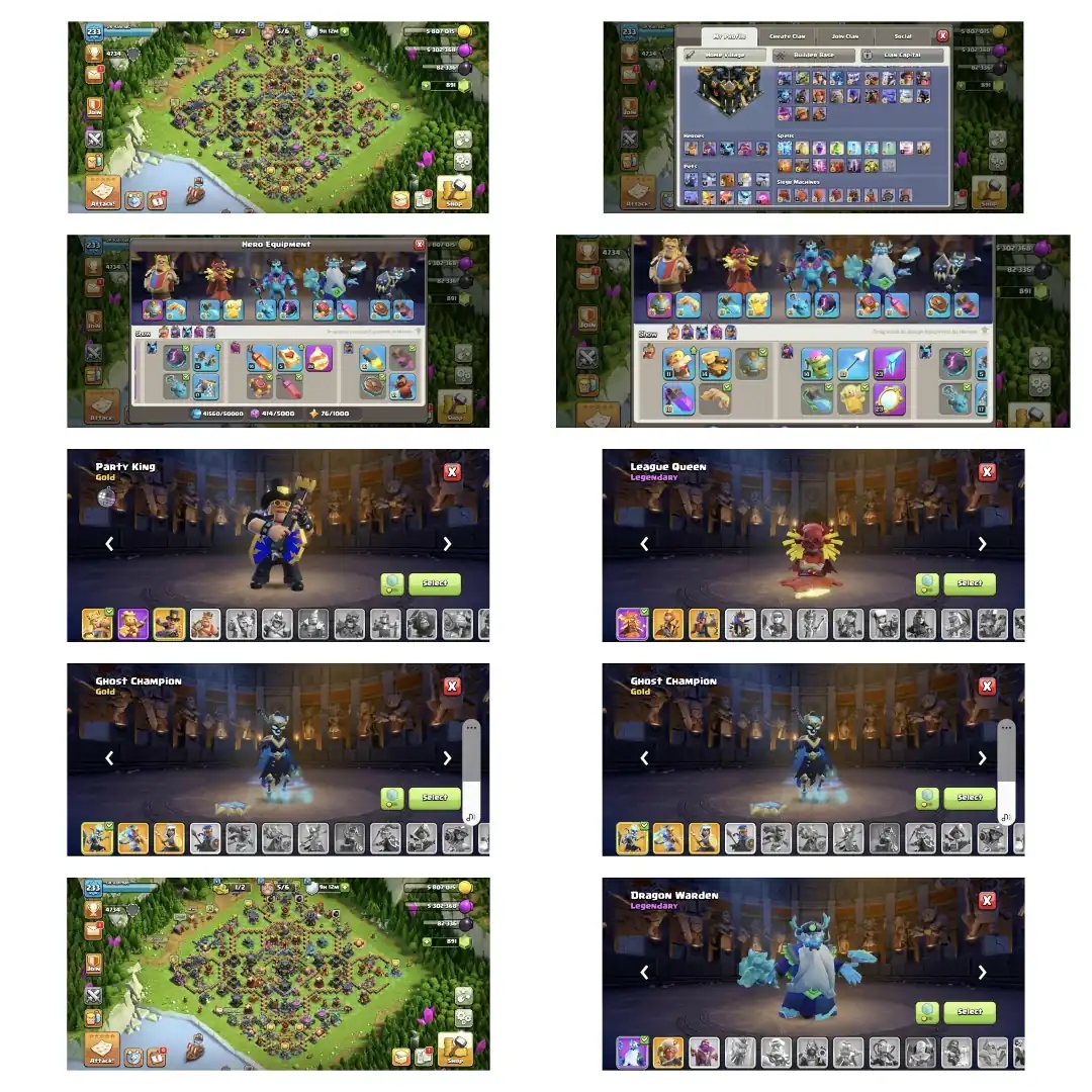 League set➤th 17 full max➤heros 62_95_72_75_27➤100% main defence max➤10 hero skin➤lots of magic items➤high equipment - Global