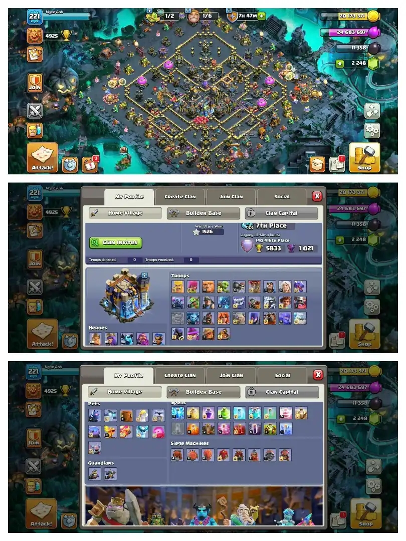 [SUPER DEAL] EXP-221 ➤TH18 BASE ➤PREVIOUS 5 HEROS MAXED || 6 EPIC MAX ➤ALL EPICS ARE HIGH ➤HEROS- 100-105-90-75-54➤12 EPIC EQUIPMENT➤ - Global