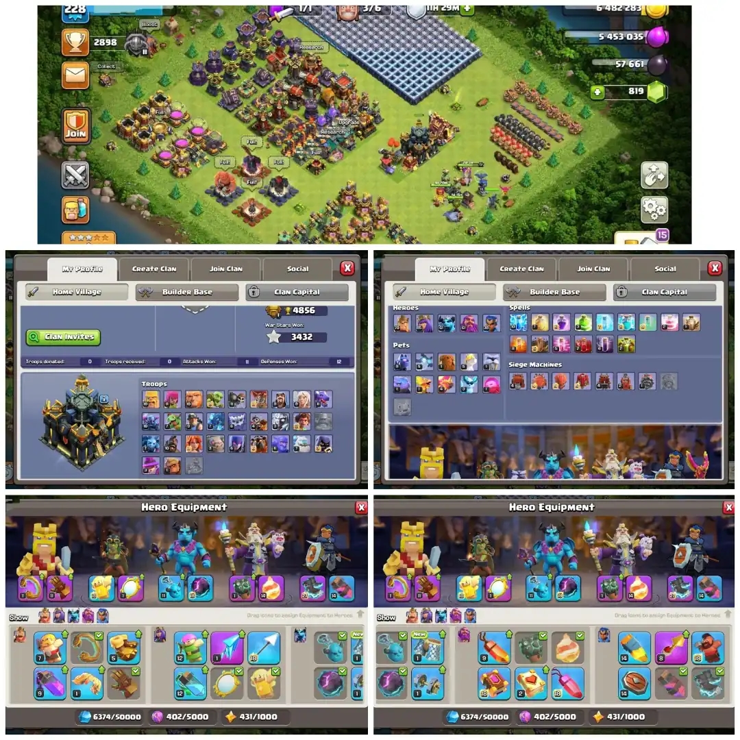 [Super Cheap] TH17 Near Max | Hero 70-85-61-38 | Max Pets | Max Defs Full | Equipment 8 Epic | XP 228 | Name Change Available | Buyer Mail - Global