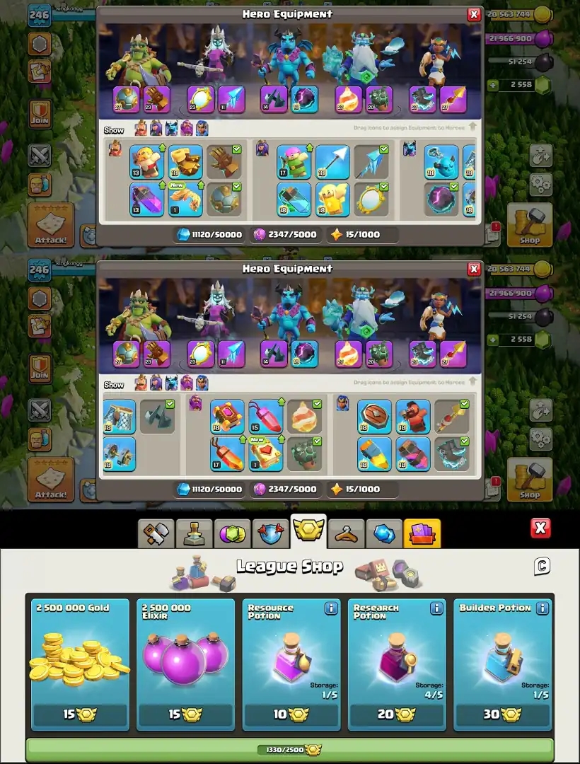 [ 3 League Skins] ➤ TH 18 ✪ Heroes- 100/104/ 90/75/50 ✪ [ 5x Max Epic] ✪ B.B MAX ✪ Max ✪Full Access|| Xp-246 || 2600+ Gems || Best Deal - Global