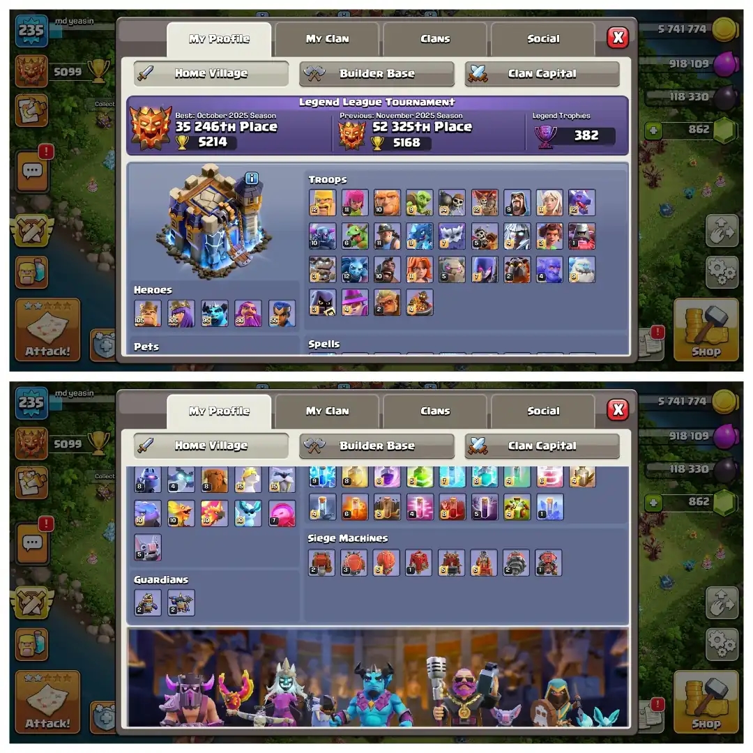 [Awesome Deal] Th18 Fully Max ➤5 Heroes Max ➤8 epic Max ➤wall/Defence Max ➤Same as pictures ➤Nc-500 | Xp-235 | Max Type Profile | Full Access - Global