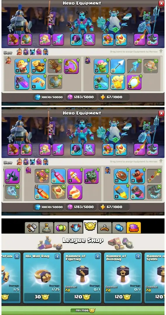 [Cheapestl TH 18 ➤3 HERO MAX ➤Max Equipments ➤Heros: 100/105/82/80/55 ➤20× Hero Skin ➤280+ Cwl Madel [QUICKLY DELIVERY] - Global