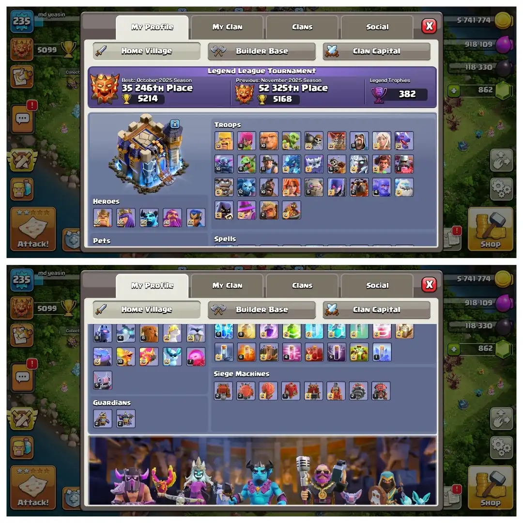 [Cheapest Offer] Th-18 Fully Max ➤5 Hero Max➤8 epic Max ➤wall/Defence Max ➤Same as pictures ➤Nc-500 | Full Access | Best Deal - Global