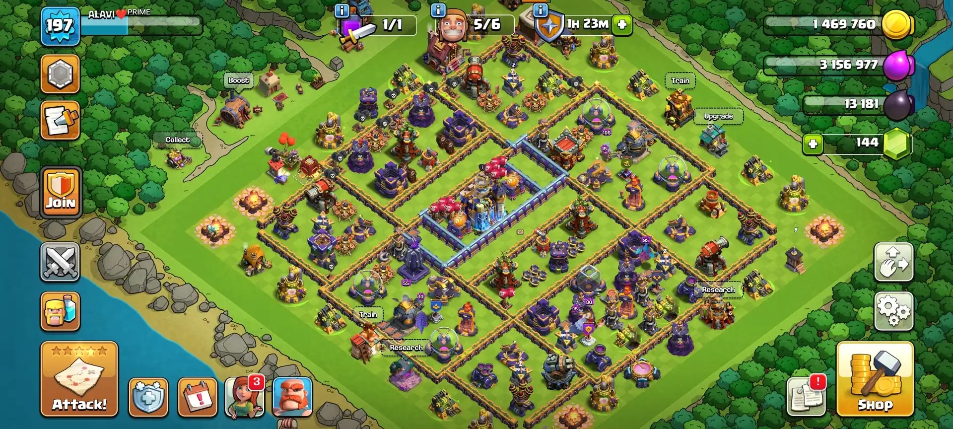 [4 EPIC 21 LVL] TH18 NEAR MAX [ALL ELIC] GOLDEN WALL | HEROES: 80-81-52-56-30 | XP-197 | HIGH TROOPS + DFC | 6B | 7X SKIN | FULL ACCESS - Global
