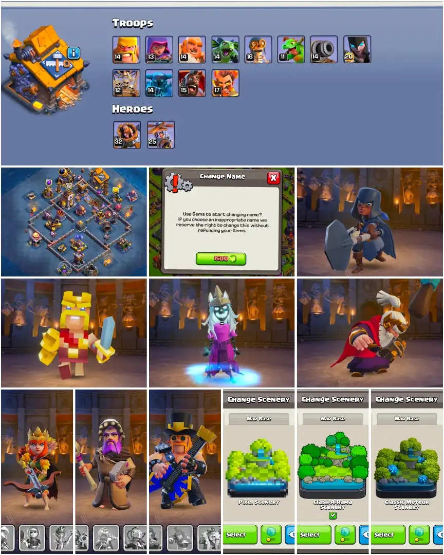 [4 EPIC 21 LVL] TH18 NEAR MAX [ALL ELIC] GOLDEN WALL | HEROES: 80-81-52-56-30 | XP-197 | HIGH TROOPS + DFC | 6B | 7X SKIN | FULL ACCESS - Global