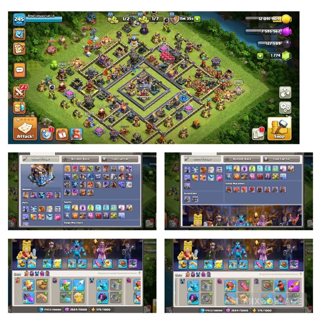 Th-18 Max type - Heros 100 105 91 80 55 - Wall Max Equipment Max - War star 3566 - Nice profile - Xp 245 - Buyer Email -Full Safe - B.B Max - Global