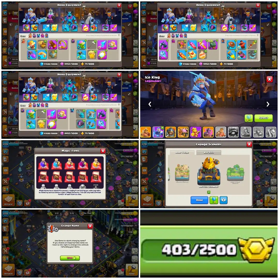 EXP- 228 ➤TH18 NEAR MAX➤4 HEROS ➤6 EPIC MAX || HEROS- 105-105-66-80-55 ➤13 EPIC EQUIPMENT ➤ NC- 1500➤ MADEL- 403 ➤LOTS OF SKINS - Global