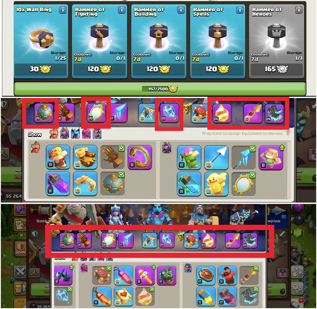 [1 EPIC MAX +3 EPIC 26 LVL +3 EPIC 20 LVL] TH18 NEAR MAX [4000 GEMS] HEROES: 81-81-54-50-37 | MAX TYPE DFC | HIGH WALL | 900 MEDALS | NC YES | BEST DL - Global
