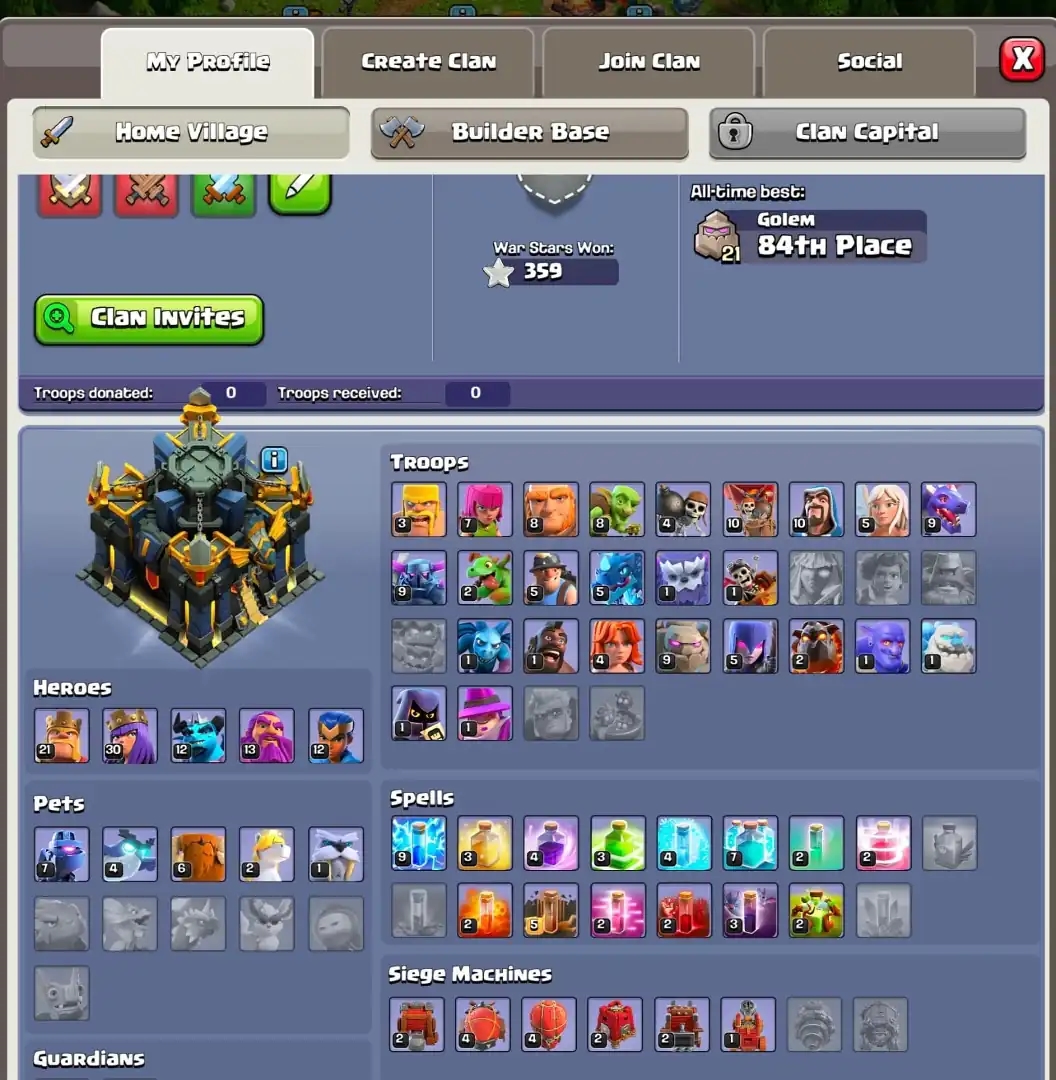 [MARKET CHALLENGE] TH17 DONATION ➤HIGH DFC ➤ALL EPIC AVL ➤HEROES: 21-30-13-12 ➤NC YES ➤XP-123 ➤7X SIEGE ➤264 MEDALS | FULL ACCESS - Global