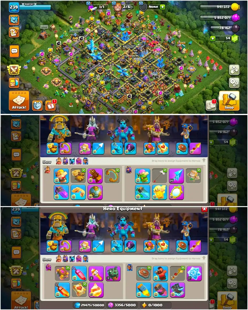 [Almost 10 Epic Max] Th18 Close Max | Max Wall | Max Dfc | Nc 500 | Heroes: 100-101-88-77-52 | Max Troops | 2782 Ws | Full Access | Xp-239 - Global