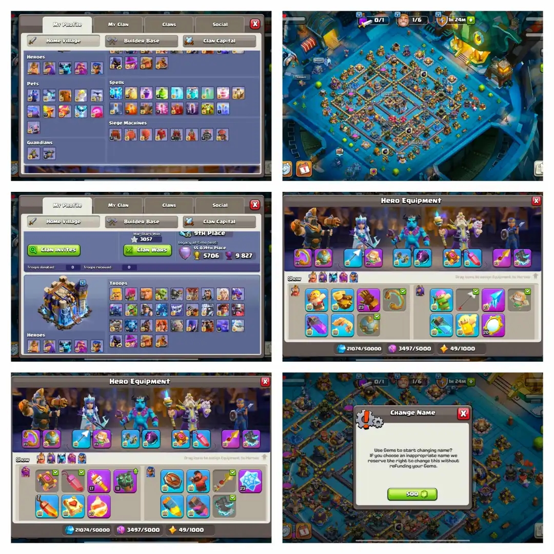 Th 18 Max Out✰[Heros-105-105-80-55]✰ 100% Max Walls⧗7 Epic Equipment✰ BEST-DEAL - Global