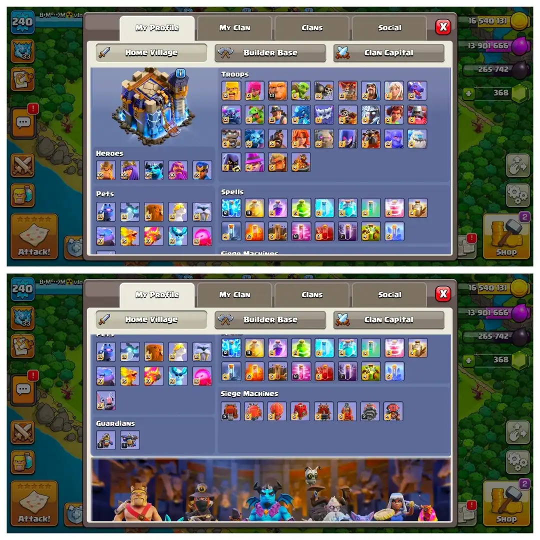 [Wow Deal] Th18 Fully max ➤Heroes:-105/105/95/80/55 ➤8 epic Max ➤125 wall max ➤Defence Max ➤Pets/Army Max ➤Nc-1.5k | Full Access - Global