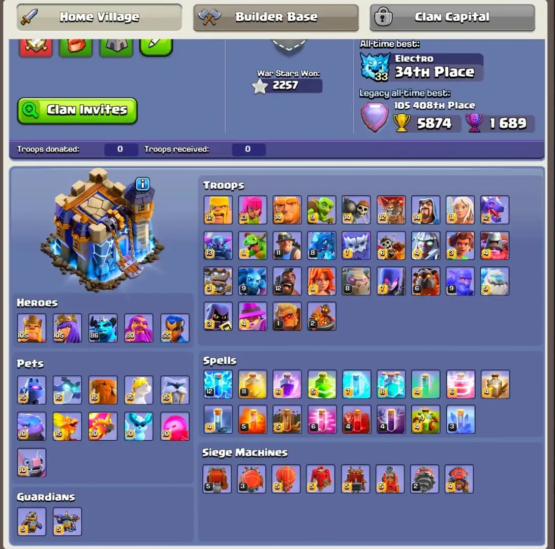 [TOP DEAL] TH18 FULLY MAX [100% MAX WALL] [4 HERO MAX] [6 EPIC MAX + OTHERS MAX] [100% MAX DFC&TROOPS&PETS] [B.B 200% MAX] PAID SCENERY | FULL ACCESS - Global