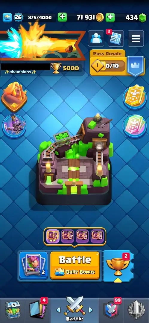 ACC LEVEL 26 | KT LEVEL 10 | ARENA 15 | Trophies 5000 | 92 Cards | 9 Emotes | Free Name Change | 1 Evolution | (Hero Obtainable) - Global