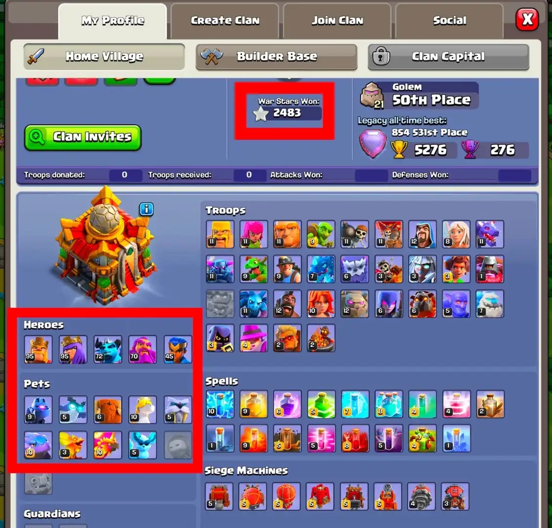 [TOP DEAL] TH16 ALMOST MAX | 4 HERO MAX | LAB ASSISTANT MAX | 14X EPIC AVL | 2483 WS | HIGH TROOPS & PETS | XP-230 | PURPEL WALL | FULL ACCESS - Global