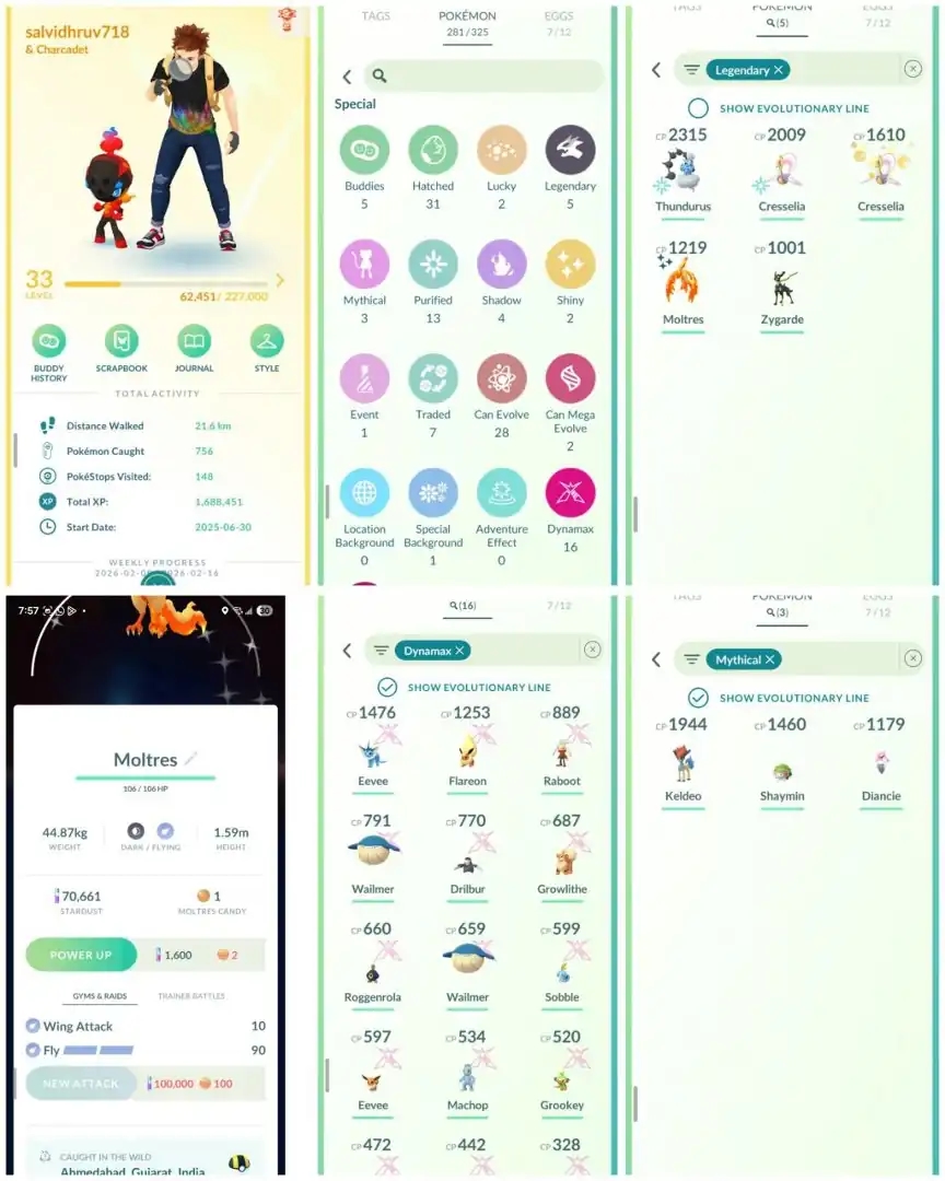 R135 | Level33 | 5 Legendary | 3 Mythical | 2 Shiny | Shiny Galar Moltress Tradable Ultra Ball | 16 Dmax | Mini Account - Global