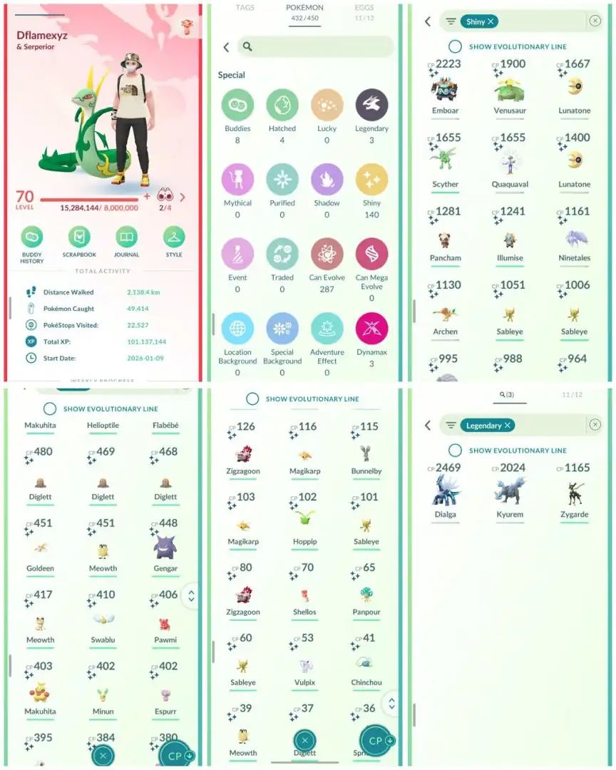 R133 | Level70 | 3 Legendary | 140 Shiny | Shiny Gengar | Kyurem | Dailga | Rare Shines Tradable | Stacked Account - Global
