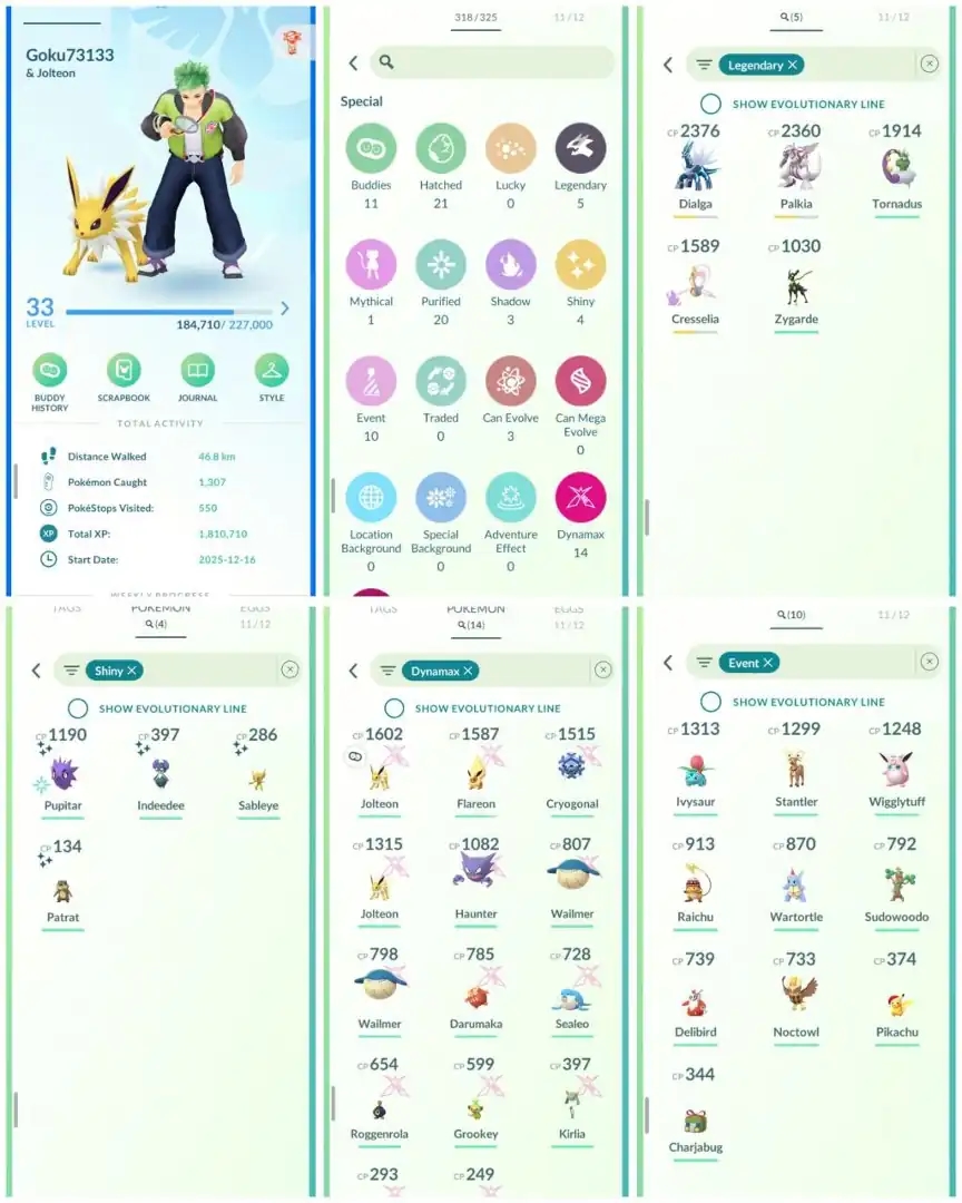 R129 | Level33 | 5 Legendary | 4 Shiny | 14 Dmax | 10 Costume Pokemons | Mini Account - Global