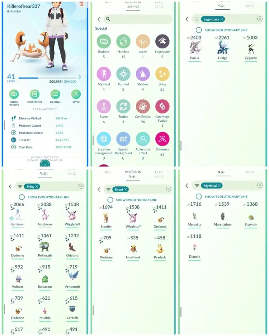 R119 | Level41 | 3 Legendary | 22 Shiny | Dailga | Palkia | Marshadow | Shiny Gardevoir | Mini Account - Global