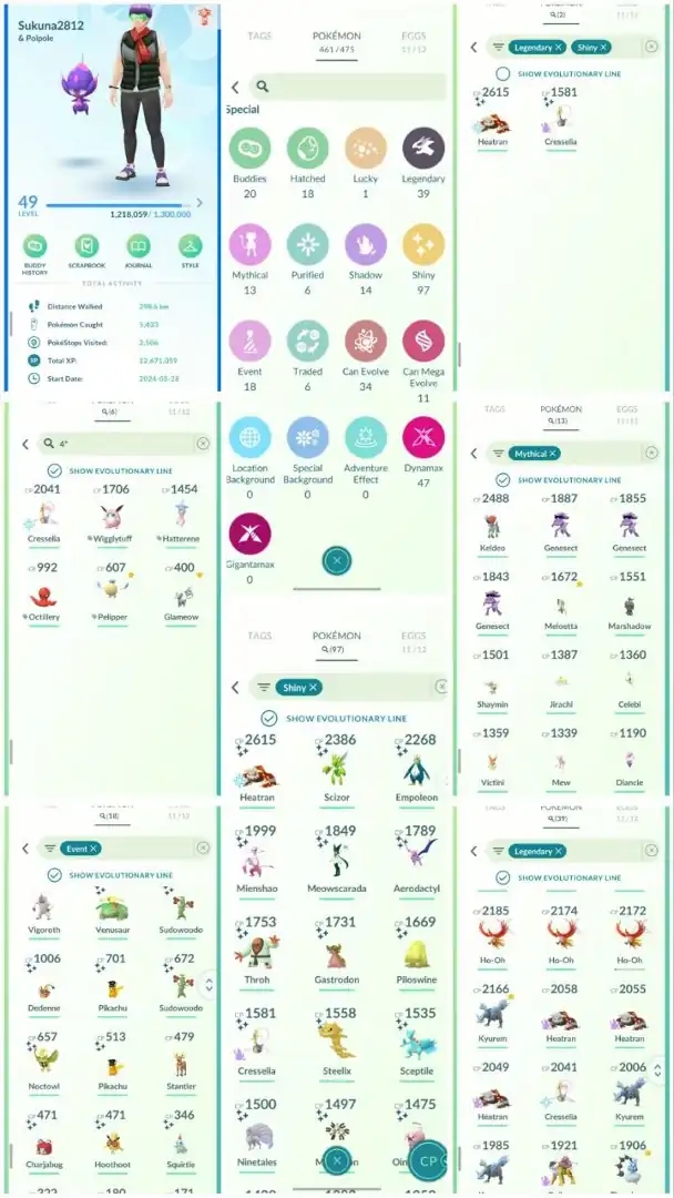 R120 | Level49 | 39 Legendary | 97 Shiny | 1 Hundo Legend | 2 Shiny Legend | Marshadow | Mew | 14 Costume Shiny Pokemons | - Global