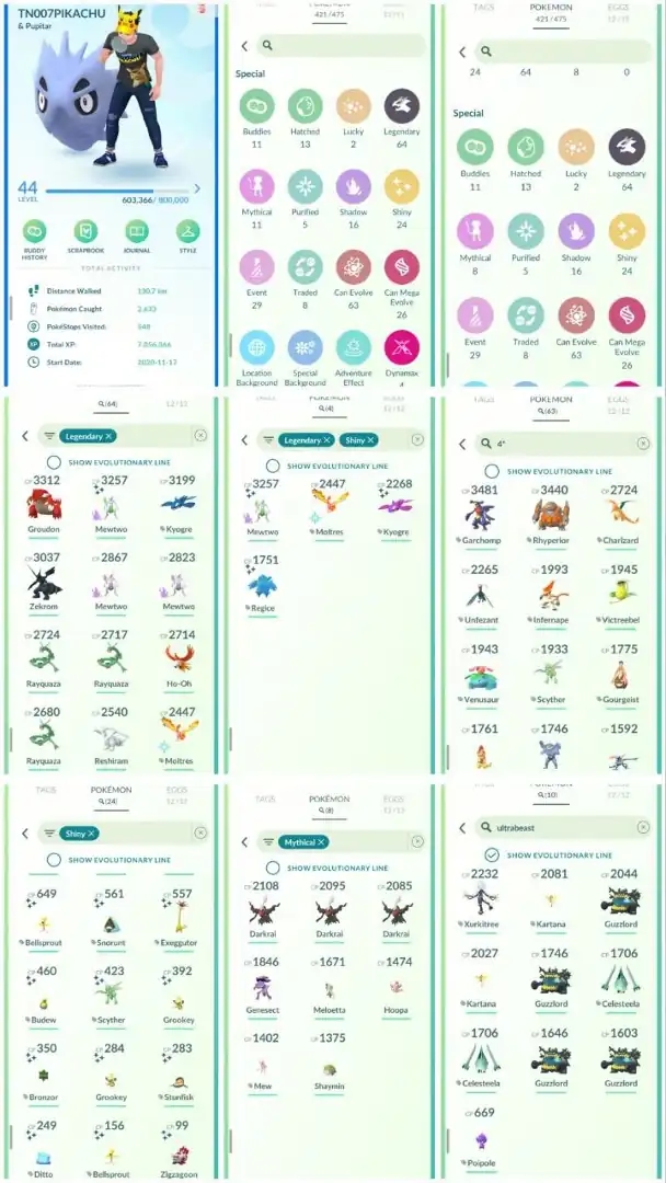R116 | Level44 | 64 Legendary | 24 Shiny | 4 Shiny Legend | Shadow Shiny Mewtwo | Shiny Moltress | Shiny Kyogre | 63 Hundo | 10 Ultrabeast | - Global