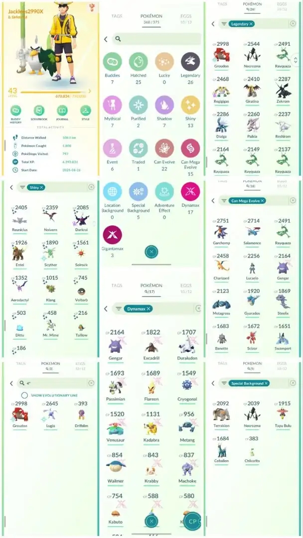 R109 | Level43 | 26 Legendary | 13 Shiny | Mega Rayquaza | Hundo Groudon | Hundo Lugia | Shiny Ditto | Shiny Shadow Darkrai | - Global