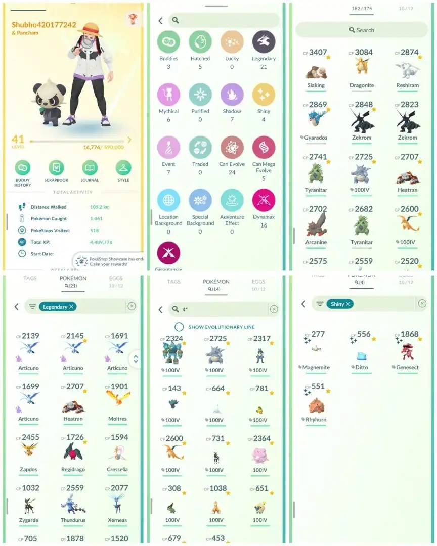 R106 | Level41 | 21 Legendary | 4 Shiny | Articuno | Zapdos | Moltress | Hundo Lucario | Shiny Ditto | Shiny Gensect | Reshiram | Zekrom | - Global