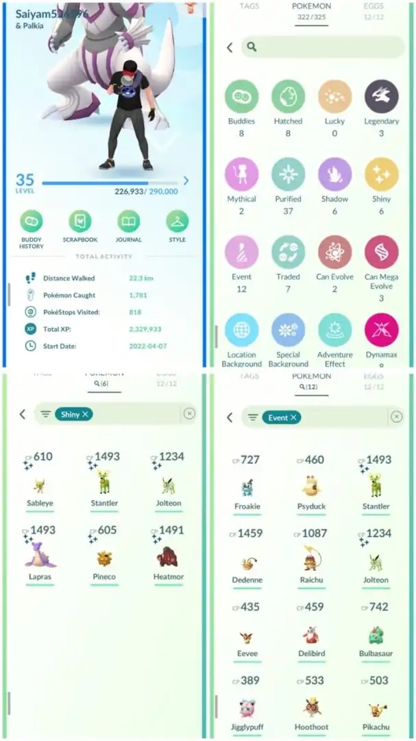 R104 | Level35 | 3 Legendary | 6 Shiny | 12 Costume Pokemons | Mini Account - Global