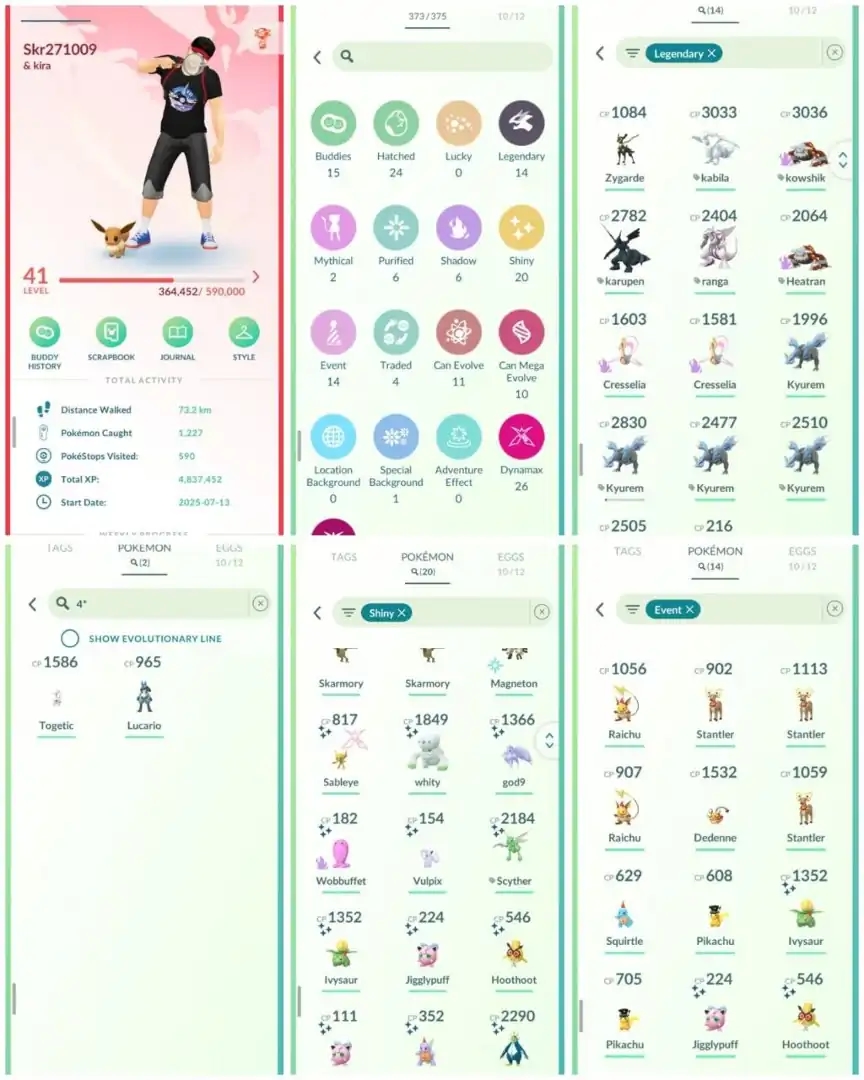 R103 | Level41 | 14 Legendary | 20 Shiny | Hundo Lucario | Shiny Dmax Sableye | Kyurem | Zekrom | 14 Costume Pokemons | Stacked Account - Global