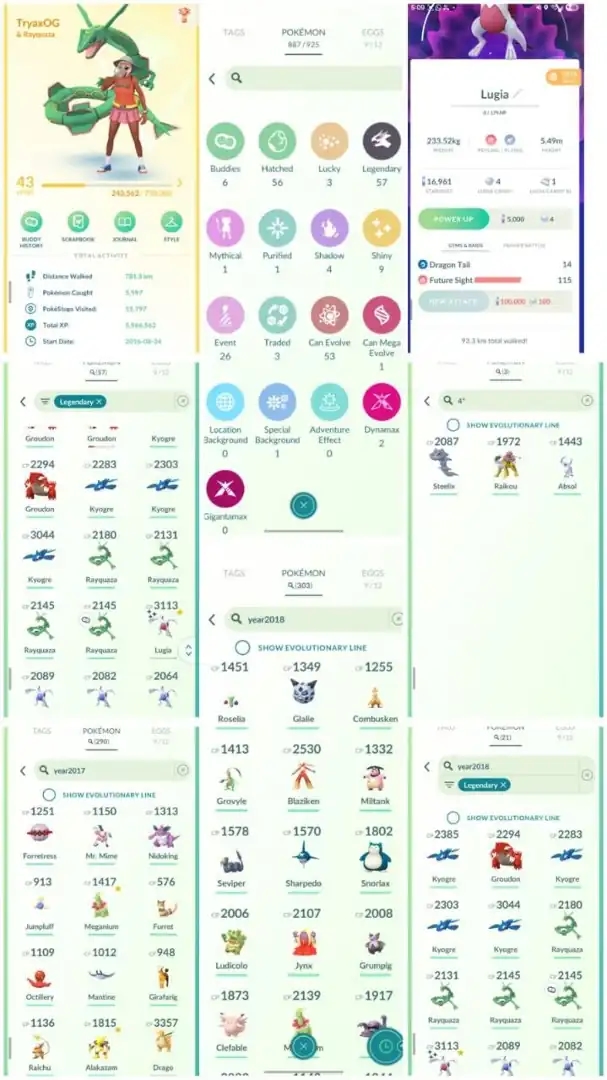 R101 | Level43 | 57 Legendary | 9 Shiny | Year 2018 Shiny Lugia Tradable | Hundo Raikou | 2019 Year Rayquaza | 290 Year 2017 Pokemons | - Global