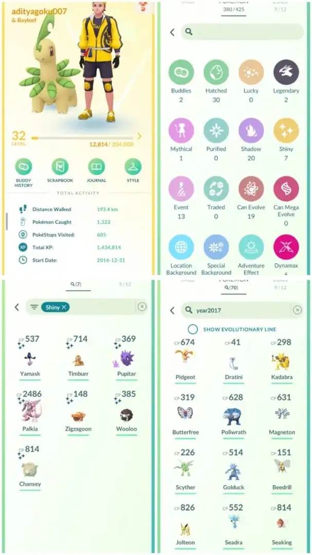 R100 | Level32 | 2 Legendary | 7 Shiny | 1 Shiny Legend | 70 Year 2017 Pokemons | 2016 Account - Global
