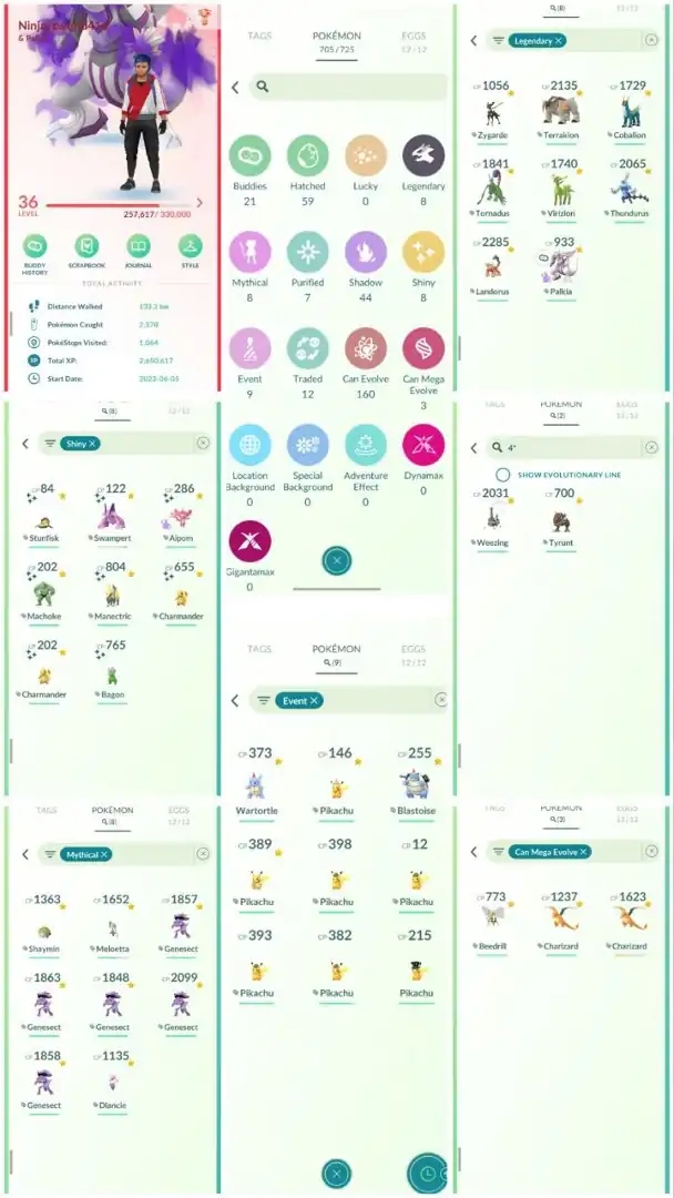 R94 | Level36 | 8 Legendary | 8 Shiny | Shadow Palkia | Shiny Charmendar | Mega Charizard | 9 Costume Pokemons | 8 Mythical | - Global