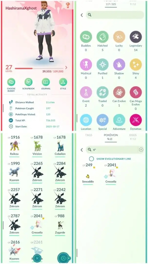 R93 | Level27 | 14 Legendary | 4 Shiny | Fused White Kyurem | Hundo Cresselia | Zekrom | Starter Account - Global