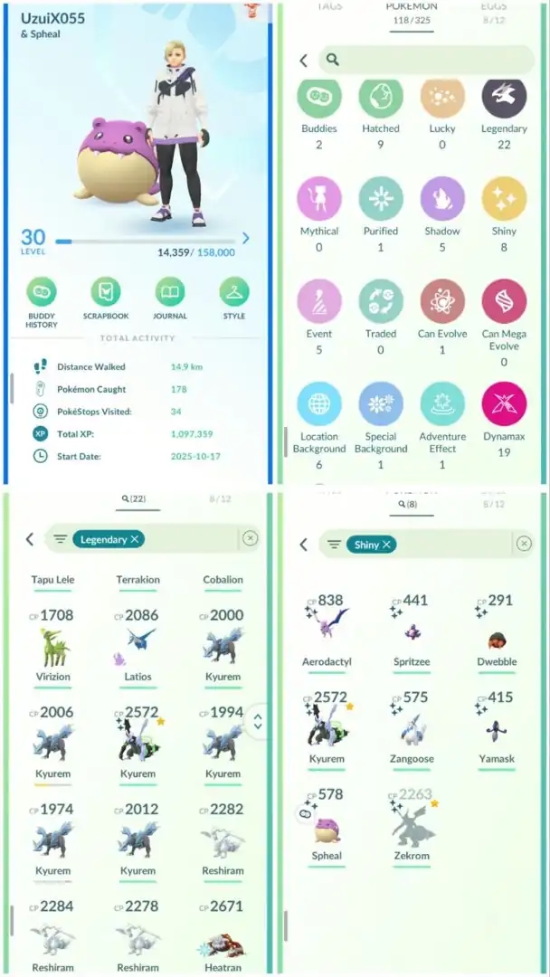 R90 | Level30 | 22 Legendary | 8 Shiny | Rare Shiny Fused Black Kyurem | Reshiram | 5 Costume Pokemons | 6 Location Background | - Global