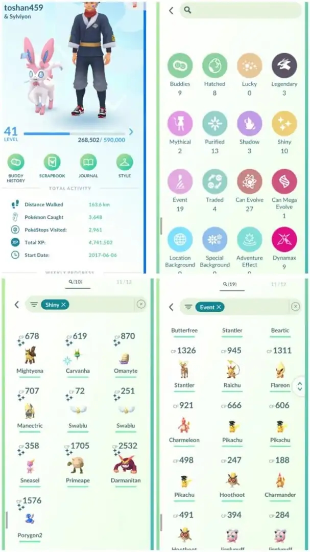 R83 | Level41 | 3 Legendary | 10 Shiny | Good Shines | 19 Costume Pokemons | 2 Mythical | Starter Account - Global
