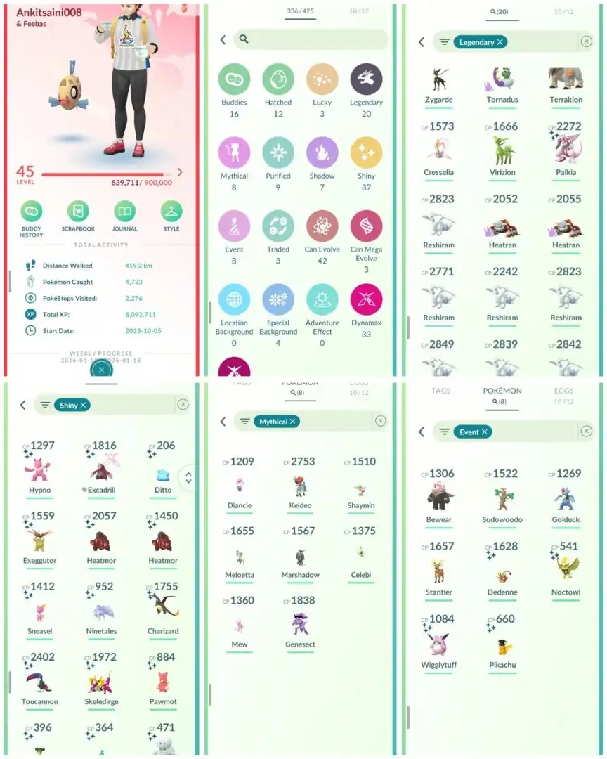 R79 | Level45 | 20 Legendary | 37 Shiny | Shiny Palkia | Shiny Ditto | Shiny Dmax | 3 Costume Shiny | Mew | Marshadow | Keldeo | Celebi | - Global