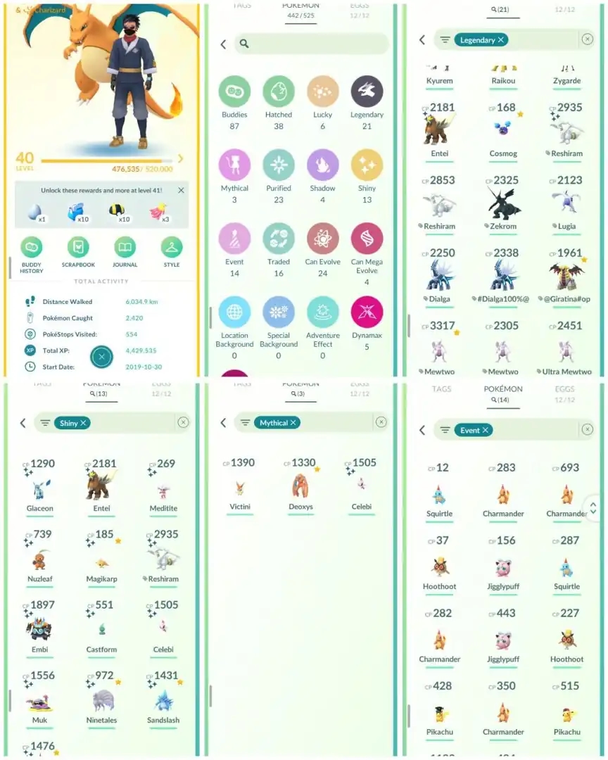 R62 | Level40 | 21 Legendary | 13 Shiny | 2 Shiny Legend | Shiny Reshiram | Shiny Entei | Shiny Celebi | Shiny Magikarp | Cosmong | Mewtwo | - Global