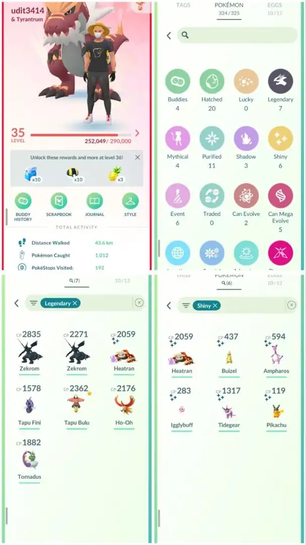 R53 | Level35 | 7 Legendary | 6 Shiny | 1 Shiny Legend | Zekrom | Umbreon Hat Shiny Pikachu Tradable | Ho-oh | Rare Account - Global