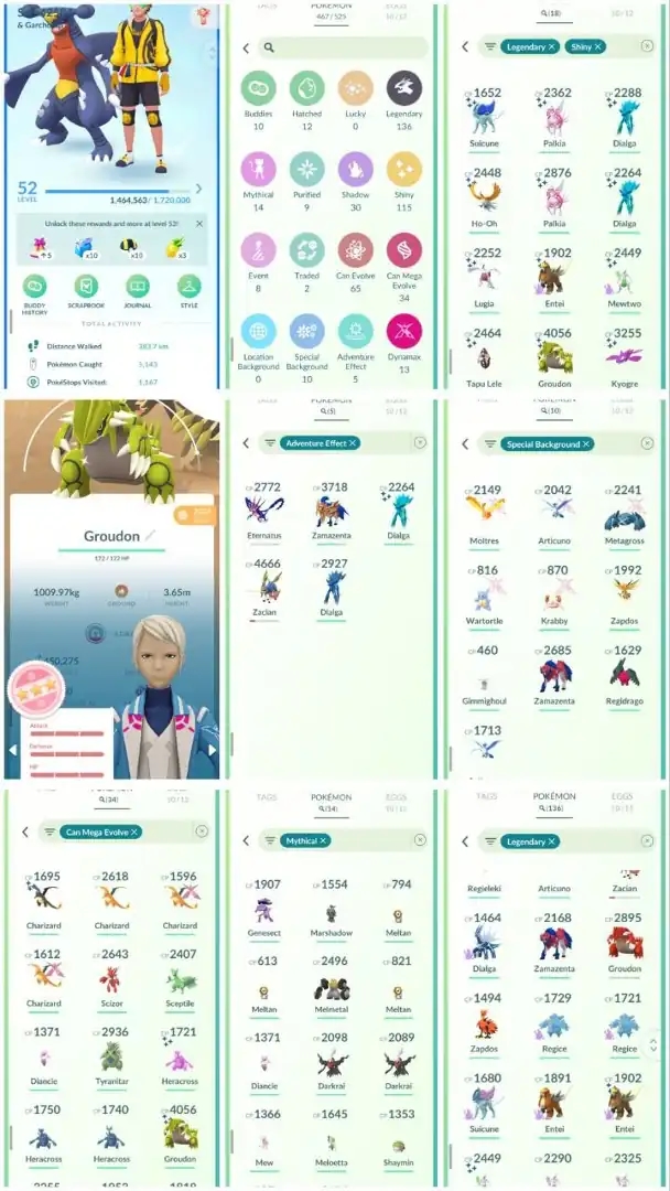 R49 | Level52 | 136 Legendary | 115 Shiny | 18 Shiny Legend | Primal Shundo Groudon | Sword Zacian | Shield Zamazenta | Eternatus | - Global