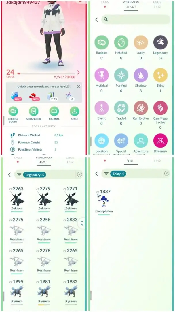 R46 | Level24 | 24 Legendary | 1 Shiny | Shiny Blacephalon | Zekrom | Reshiram | Kyurem | Starter Account - Global