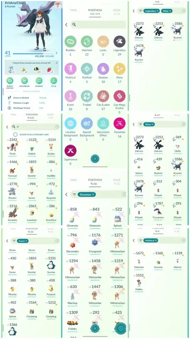 R41 | Level41 | 29 Legendary | 17 Shiny | 4 Shiny Legend | 2 Shiny Zekrom | 2 Shiny Kyurem | 122 Hundo | Cowboy Hat Snorlax | 16 Dmax | - Global