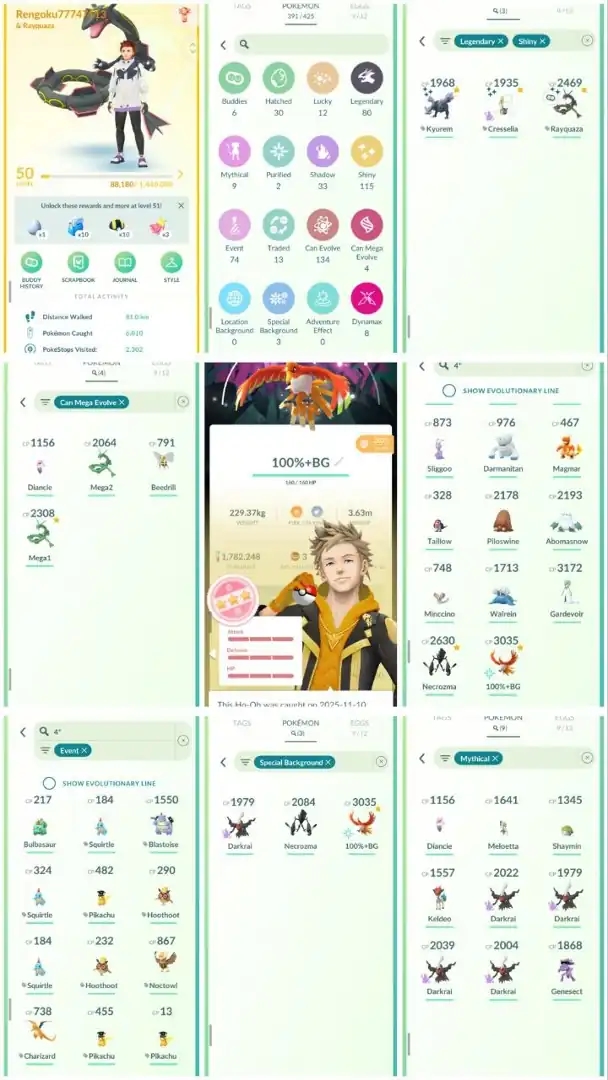 R39 | Level50 | 80 Legendary | 115 Shiny | 3 Shiny Legend | Shiny Rayquaza | Mega Rayquaza | Hundo Necrozma | Hundo Special Background Ho-oh | - Global