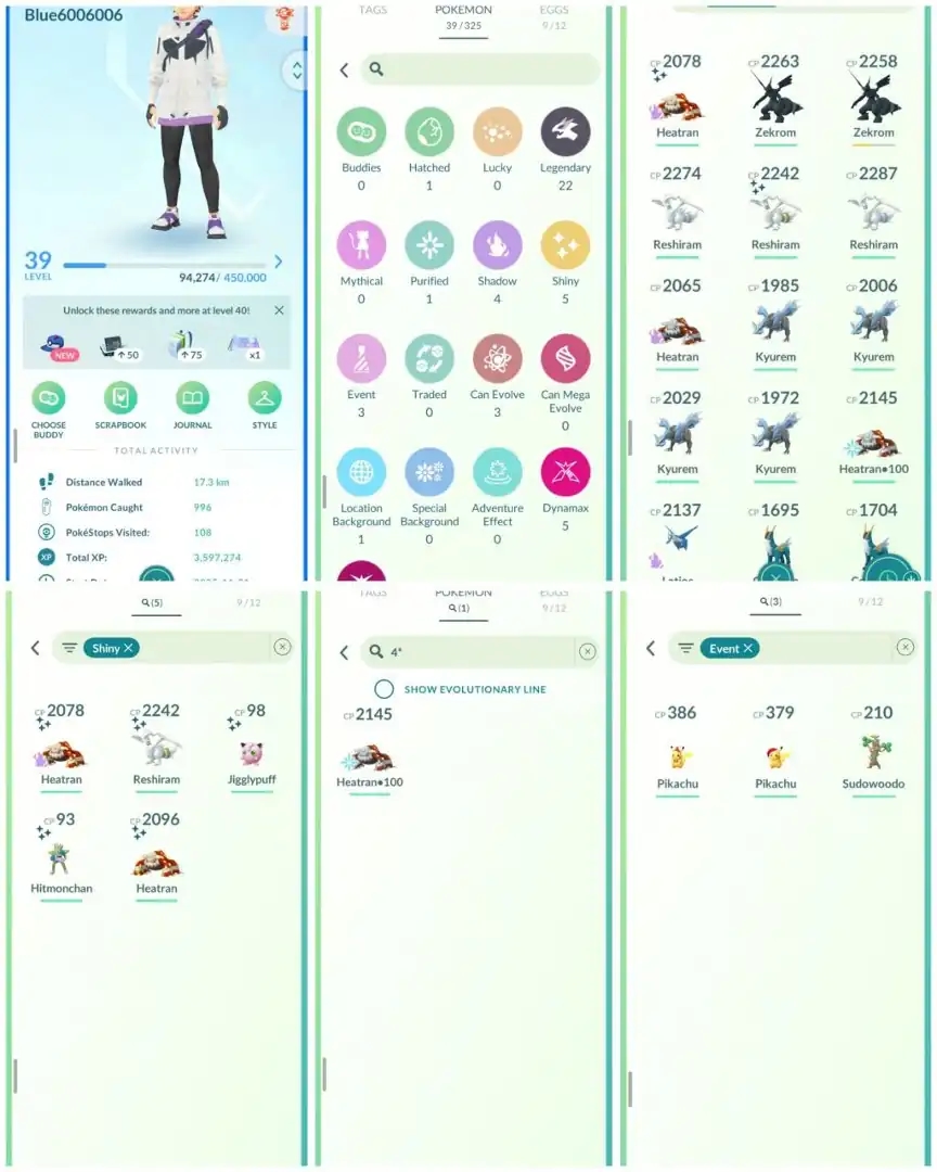 R37 | Level39 | 22 Legendary | 5 Shiny | 3 Shiny Legend | Shiny Reshiram | 2 Shiny Heatran | Hundo Heatran | 3 Costume Pokemons | Kyurem | Zekrom | - Global