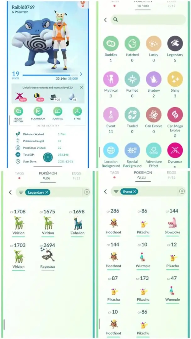 R29 | Level19 | 5 Legendary | 3 Shiny | 1 Shiny Rayquaza | 11 Costume Pokemons | 2021 Account - Global