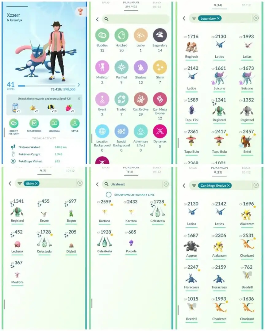 VI46 | Level41 | 14 Legendary | 7 Shiny | 1 Shiny Ultrabeast | 1 Shiny Legend | Shiny Eevee | Mega Charizard | 5 Ultrabeast | Regirock | - Global
