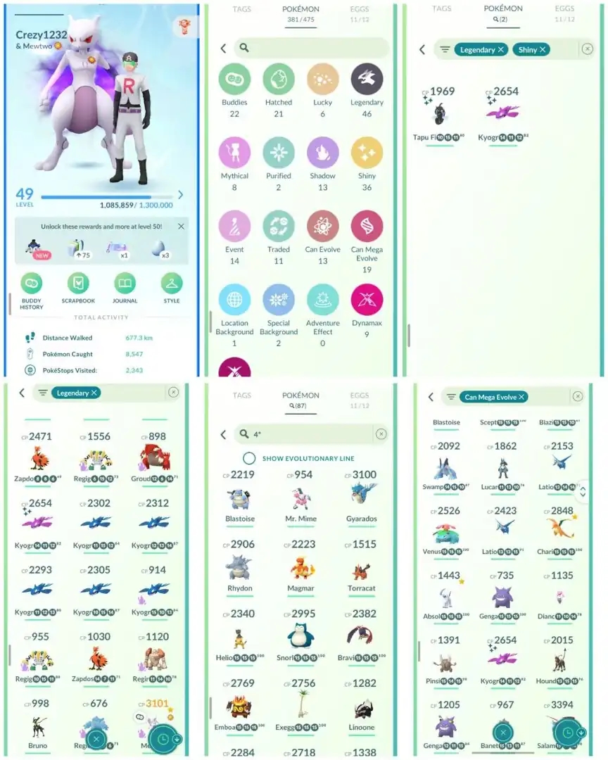 VF44 | Level49 | 46 Legendary | 36 Shiny | 2 Shiny Legend | Shadow Mewtwo | Shiny Mega Kyogre | Mega Lucario | 2 Galar Zapdos | 87 Hundo | - Global