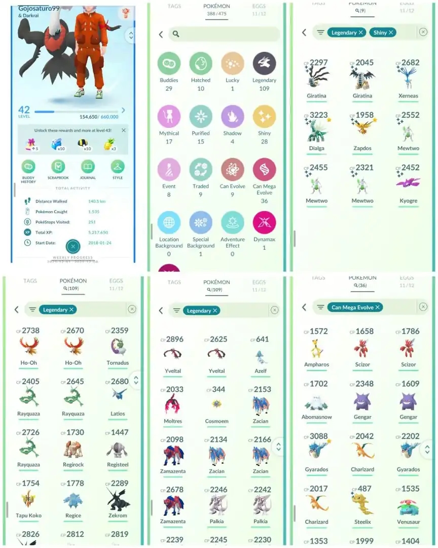 DB2 | Level42 | 109 Legendary | 28 Shiny | 9 Shiny Legend | 3 Shiny Mewtwo | Rayquaza | Galar Moltress | Cosmeom | Mega Charizard | - Global